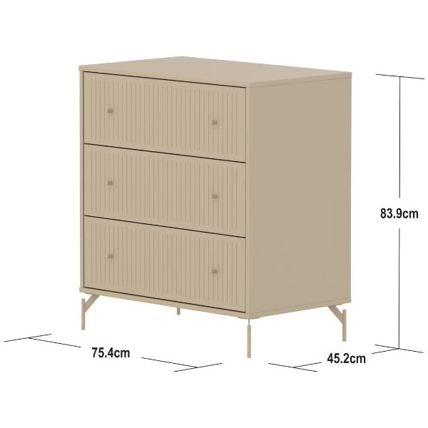 Saga Dresser - 3 Drawers - Metal Feet - Grooves Oat / Oat