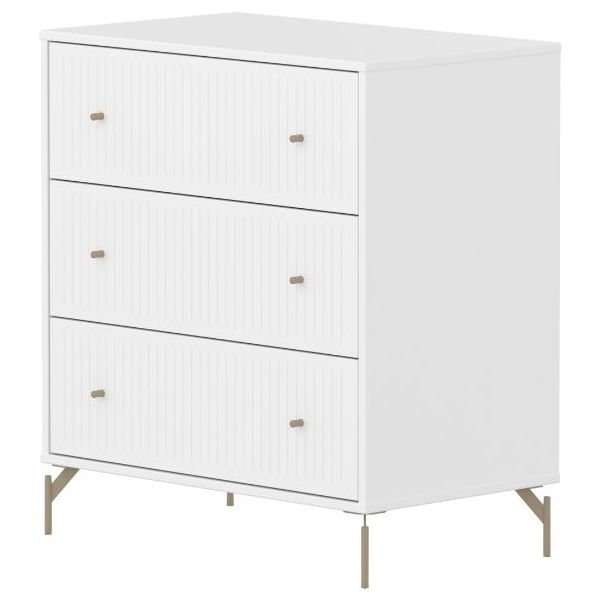 Saga Dresser - 3 Drawers - Metal Feet - Grooves White / Oat