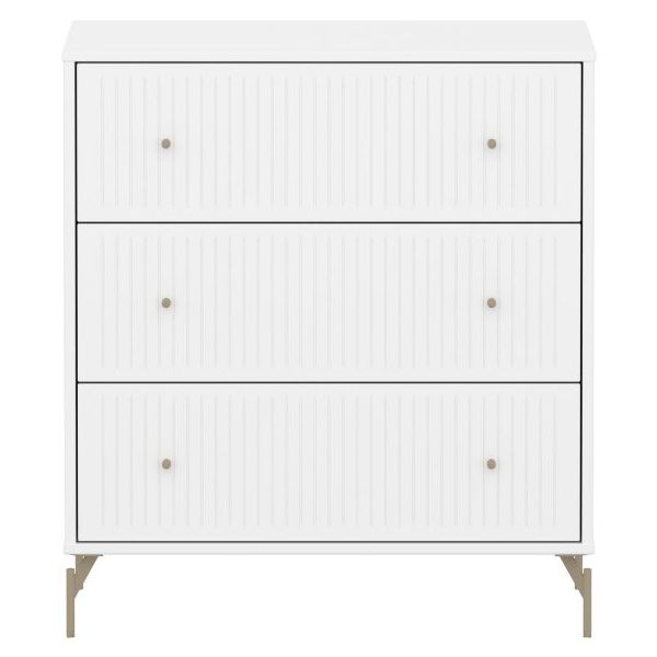 Saga Dresser - 3 Drawers - Metal Feet - Grooves White / Oat