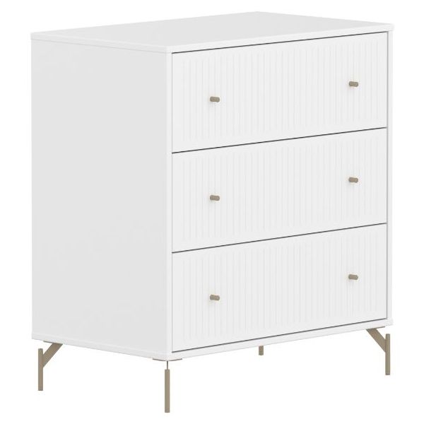 Saga Dresser - 3 Drawers - Metal Feet - Grooves White / Oat