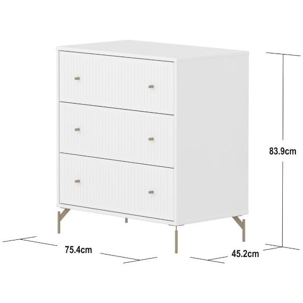 Saga Dresser - 3 Drawers - Metal Feet - Grooves White / Oat