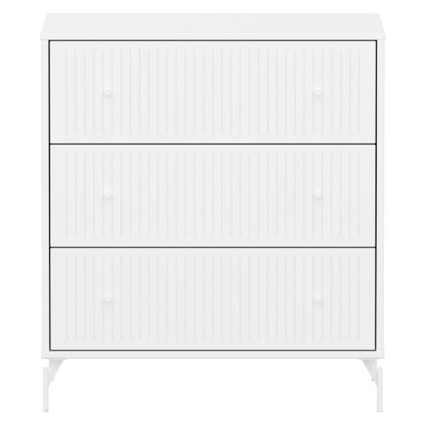 Saga Dresser - 3 Drawers - Metal Feet - Grooved White / White