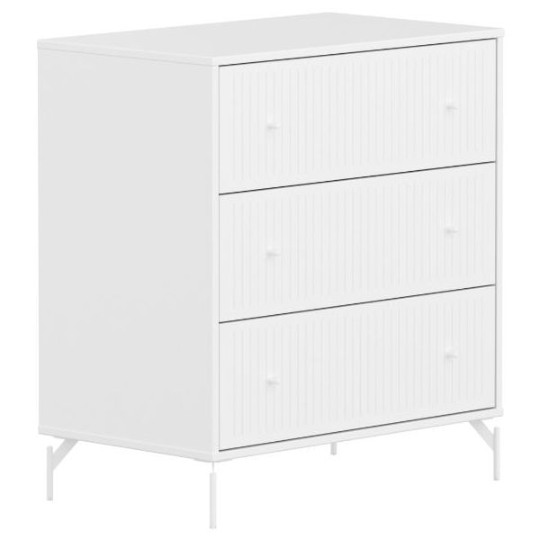 Saga Dresser - 3 Drawers - Metal Feet - Grooved White / White