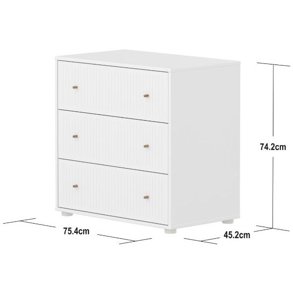 Saga Dresser - 3 Drawers - Grooves White / Oak