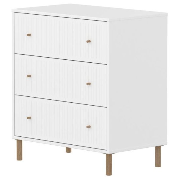 Saga Dresser - 3 Drawers - Oak Feet - Grooved White / Oak