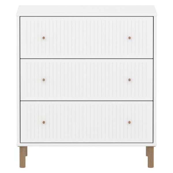 Saga Dresser - 3 Drawers - Oak Feet - Grooved White / Oak