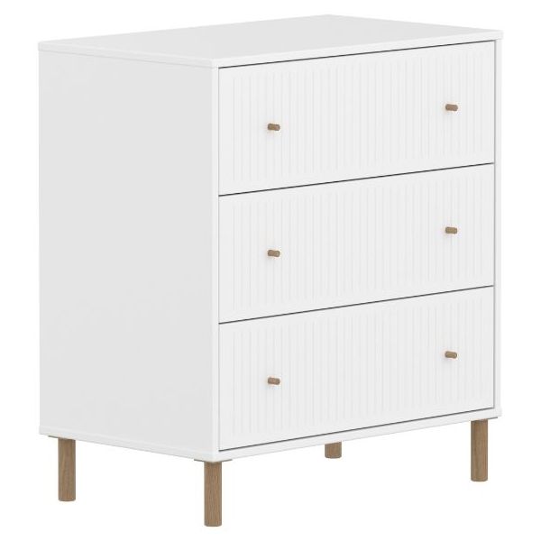 Saga Dresser - 3 Drawers - Oak Feet - Grooved White / Oak