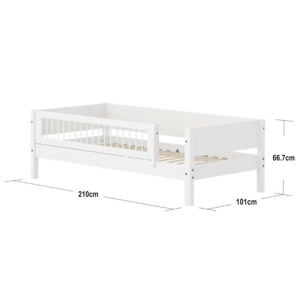 White Single Bed with 3/4 Safety Rail 90 x 200 cm - Slatted Safety Rail - White