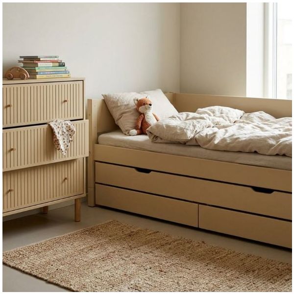 White Trundle Bed with Drawers 90 x 200 cm - Sand