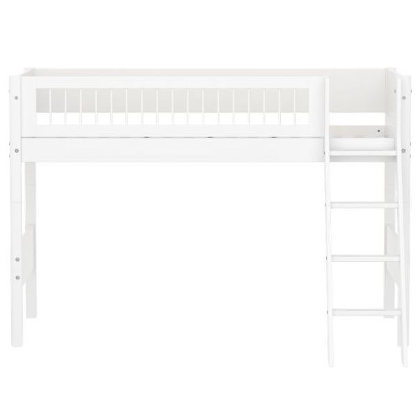 White High Bed 90 x 200 cm - Slanting ladder - Slatted Safety Rail - White