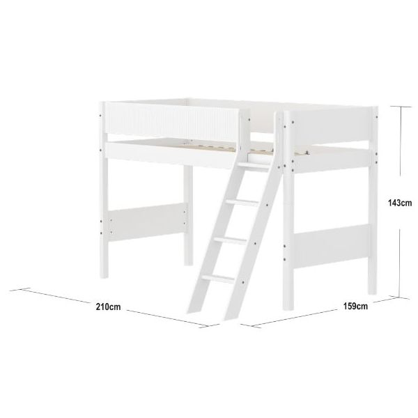 White High Bed 90 x 200 cm - Slanting ladder - Grooved Safety Rail - White