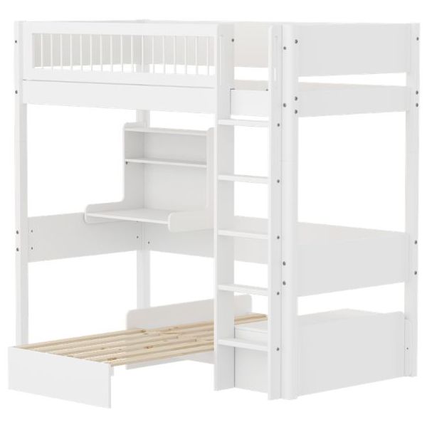 White Casa High Bed with Desk & Sofa 90 x 200 cm - Slatted Safety Rail - White