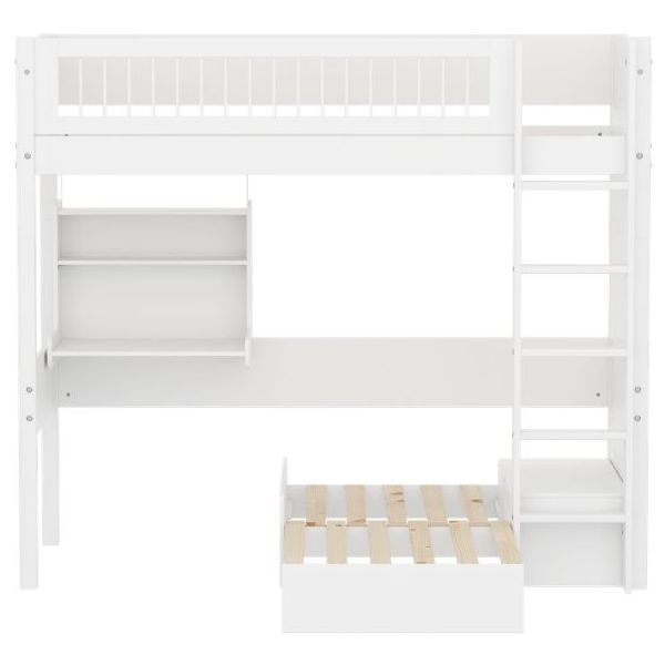 White Casa High Bed with Desk & Sofa 90 x 200 cm - Slatted Safety Rail - White