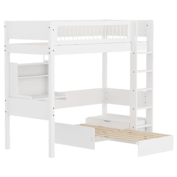 White Casa High Bed with Desk & Sofa 90 x 200 cm - Slatted Safety Rail - White