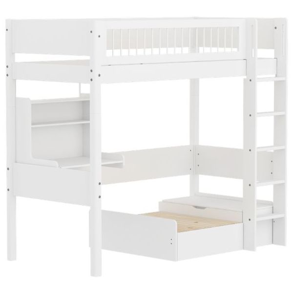 White Casa High Bed with Desk & Sofa 90 x 200 cm - Slatted Safety Rail - White