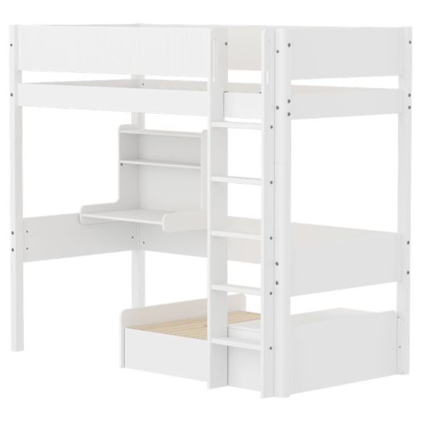White Casa High Bed with Desk & Sofa 90 x 200 cm - Grooved Safety Rail - White