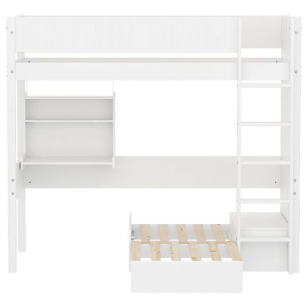 White Casa High Bed with Desk & Sofa 90 x 200 cm - Grooved Safety Rail - White