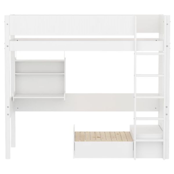 White Casa High Bed with Desk & Sofa 90 x 200 cm - Grooved Safety Rail - White