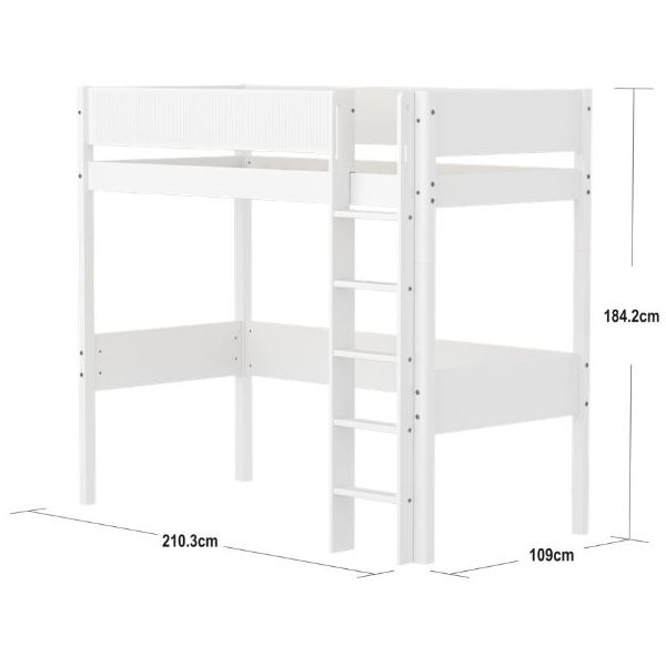 White Maxi High Bed 90 x 200 cm - Grooved Safety Rail - White