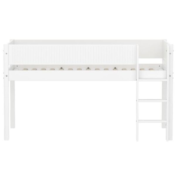 Lit mi-hauteur White 90 x 200 cm - Echelle droite - Barrière à rainures - Blanc