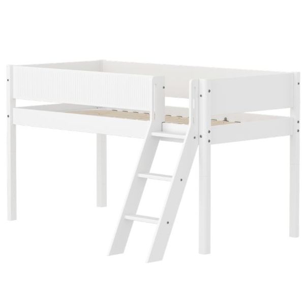 Lit mi-hauteur White 90 x 200 cm - Echelle inclinée - Barrière à rainures - Blanc