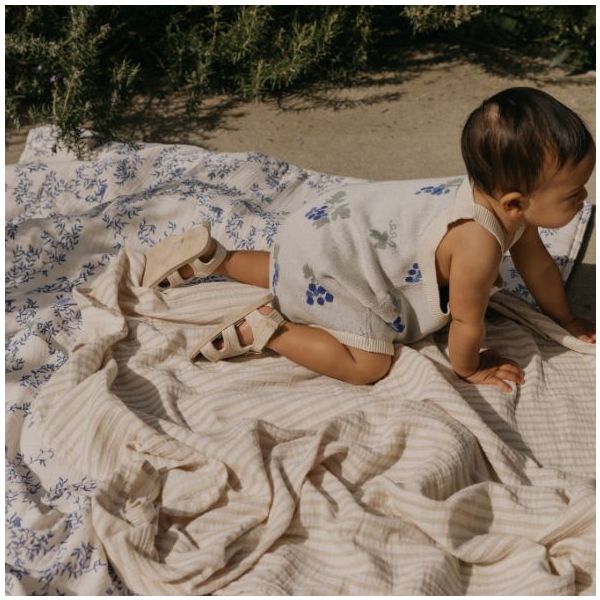 Couverture en gaze de coton - Rayures Sable