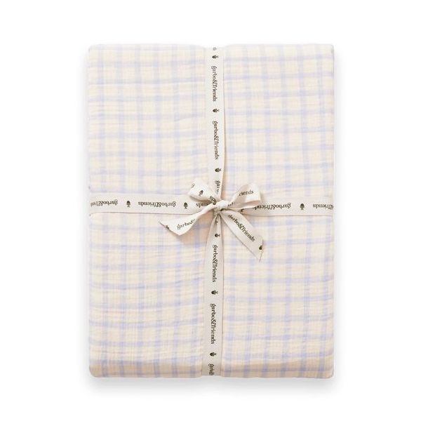 Drap housse Gaze de Coton 60 x 120 - Vichy Bleu Ciel