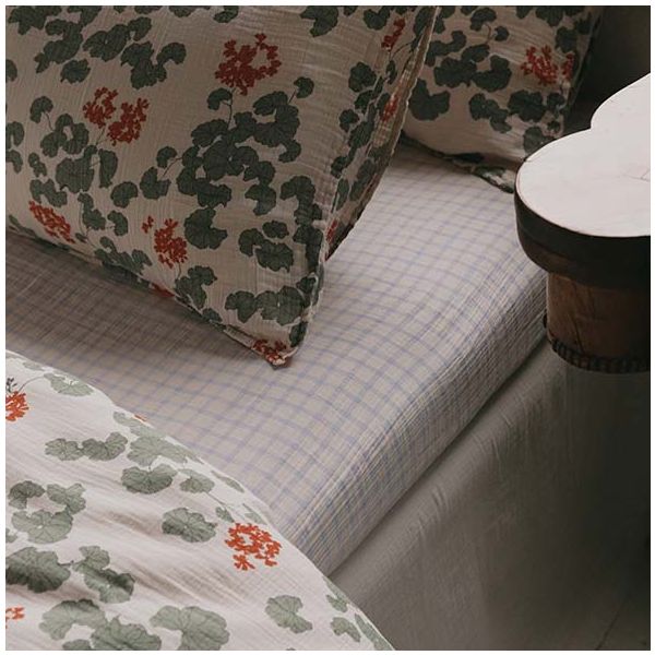 Drap housse Gaze de Coton 70 x 140 - Vichy Bleu Ciel