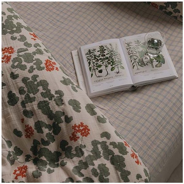 Drap housse Gaze de Coton 60 x 120 - Vichy Bleu Ciel