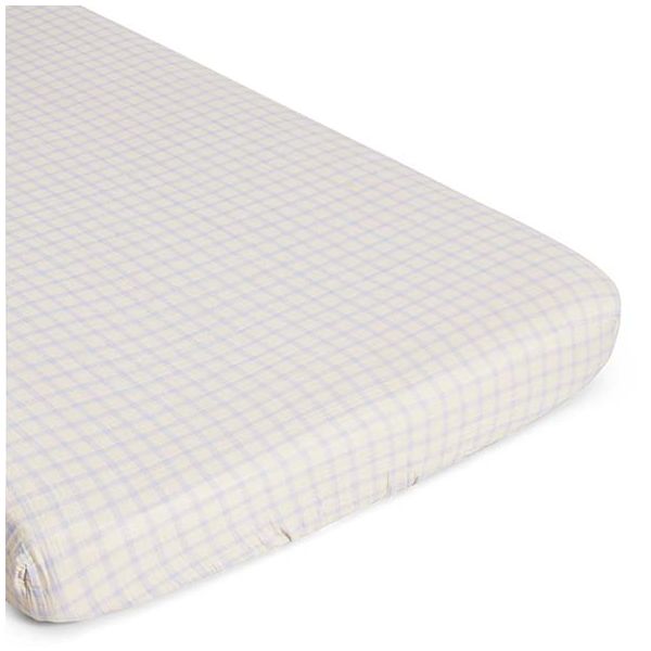 Drap housse Gaze de Coton 60 x 120 - Vichy Bleu Ciel