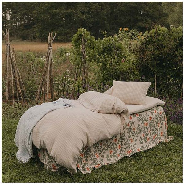 Drap housse Gaze de Coton 70 x 140 - Vichy Bleu Ciel