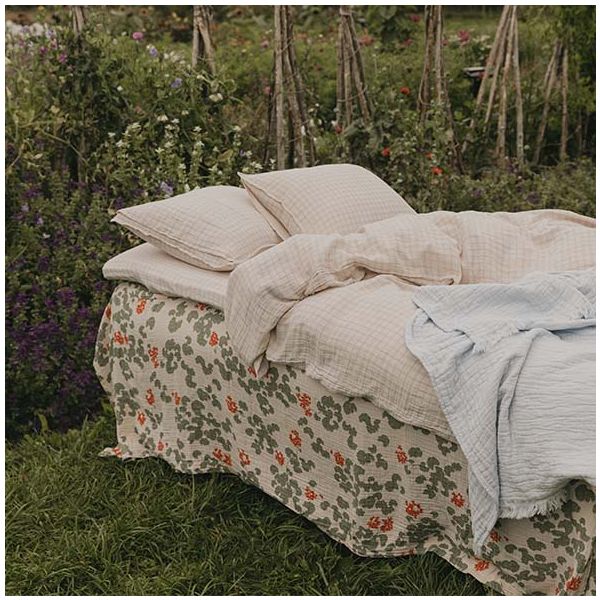 Drap housse Gaze de Coton 70 x 140 - Vichy Bleu Ciel