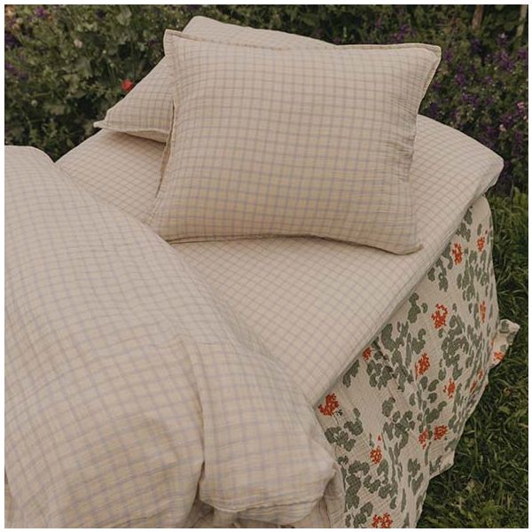 Drap housse Gaze de Coton 60 x 120 - Vichy Bleu Ciel