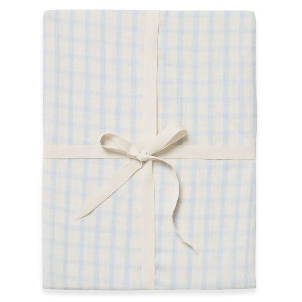 Drap housse Gaze de Coton 90 x 200 - Vichy Bleu Ciel