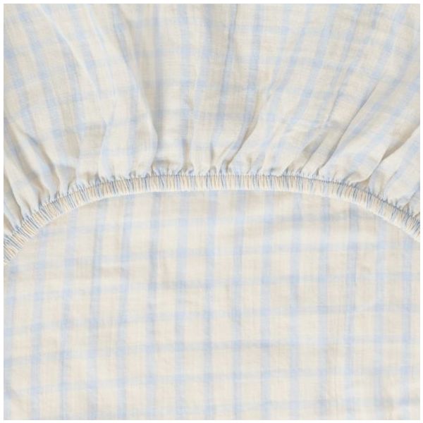 Drap housse Gaze de Coton 90 x 200 - Vichy Bleu Ciel