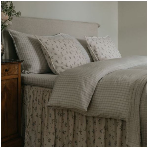 Drap housse Gaze de Coton 90 x 200 - Vichy Bleu Ciel