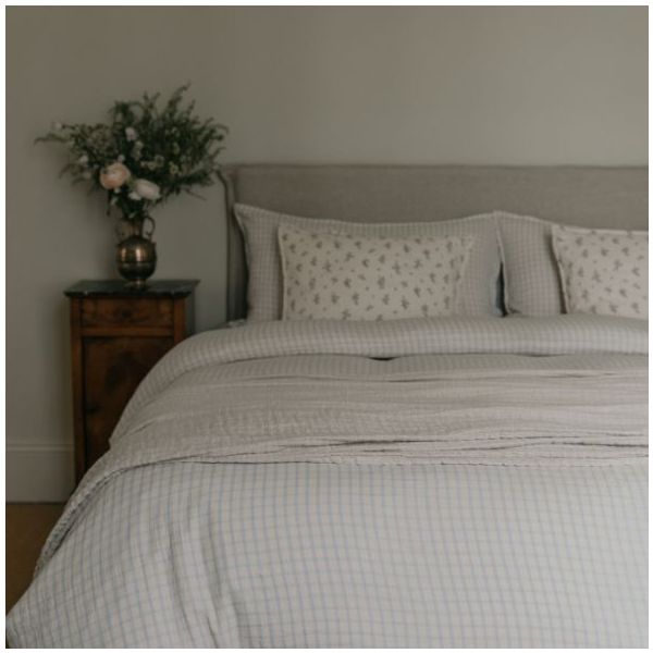 Taie d'oreiller Gaze de Coton 50 x 70 - Vichy Bleu Ciel