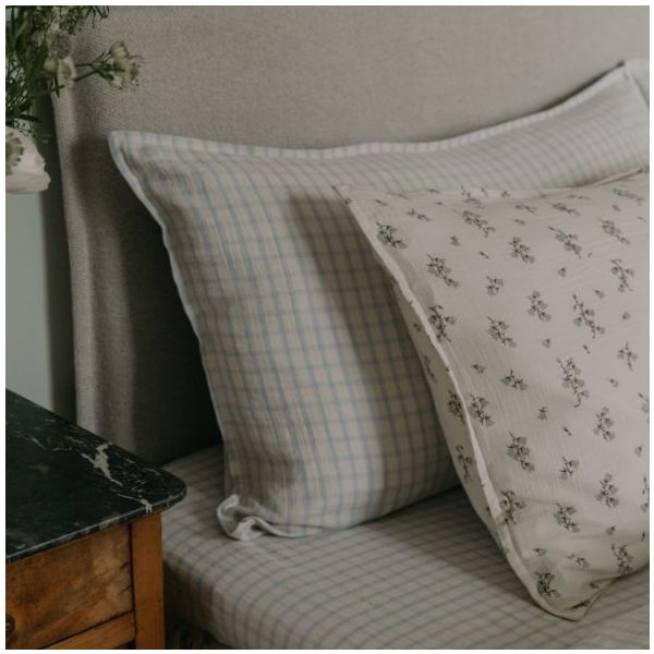 Taie d'oreiller Gaze de Coton 50 x 70 - Vichy Bleu Ciel