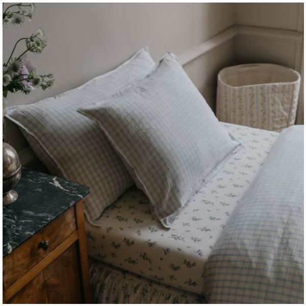 Taie d'oreiller Gaze de Coton 50 x 70 - Vichy Bleu Ciel