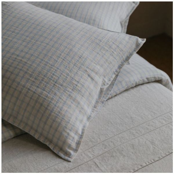 Taie d'oreiller Gaze de Coton 50 x 70 - Vichy Bleu Ciel