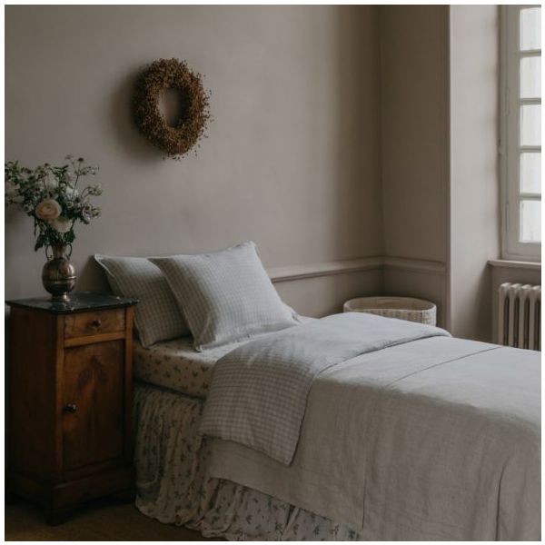 Taie d'oreiller Gaze de Coton 50 x 70 - Vichy Bleu Ciel