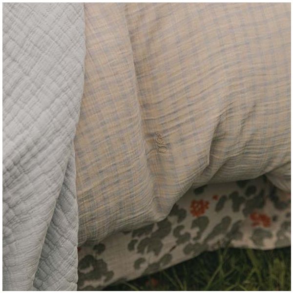Parure de lit Gaze de Coton 140 x 200 - Vichy Bleu Ciel