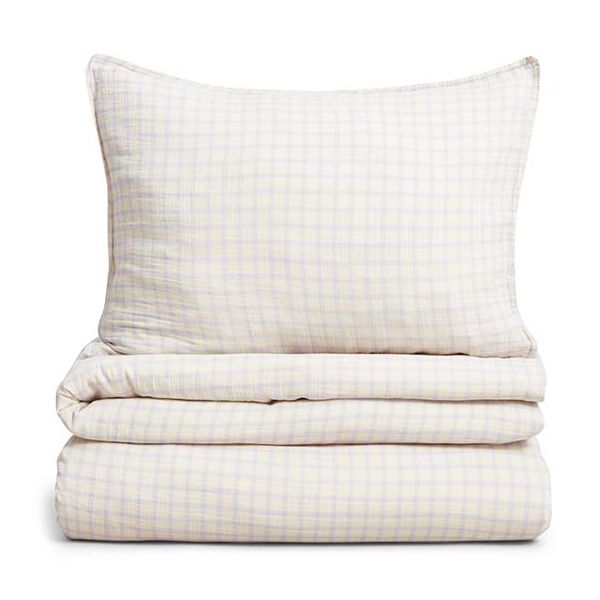 Parure de lit Gaze de Coton 140 x 200 - Vichy Bleu Ciel