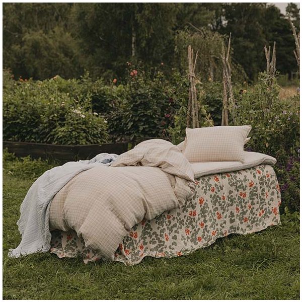Parure de lit Gaze de Coton 140 x 200 - Vichy Bleu Ciel