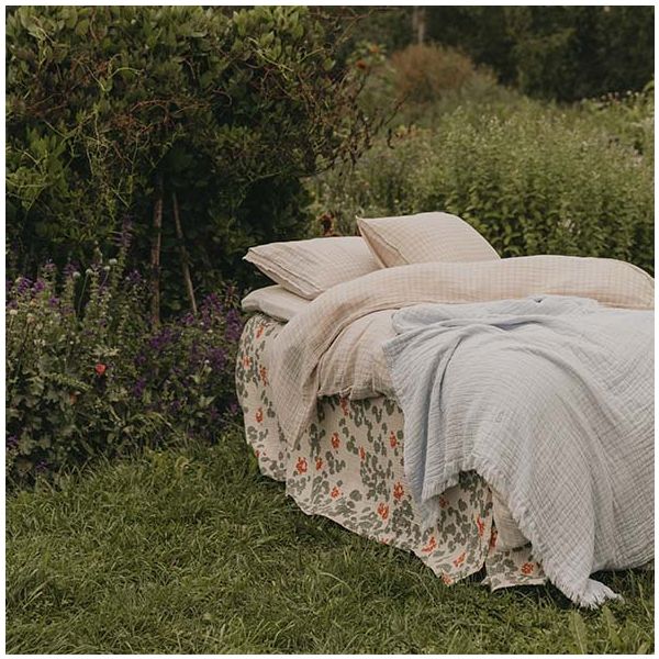 Parure de lit Gaze de Coton 140 x 200 - Vichy Bleu Ciel