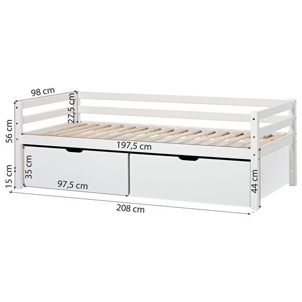 Lit banquette évolutif avec 2 tiroirs de rangement Eco Dream 90 x 200 cm - Blanc