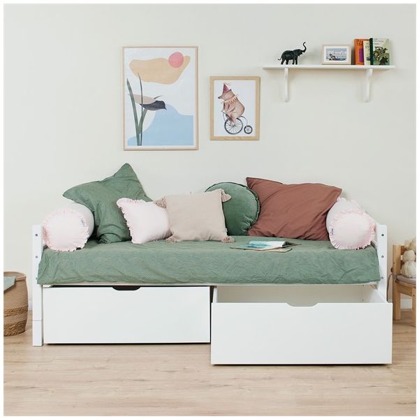 Lit banquette évolutif avec 2 tiroirs de rangement Eco Dream 90 x 200 cm - Blanc