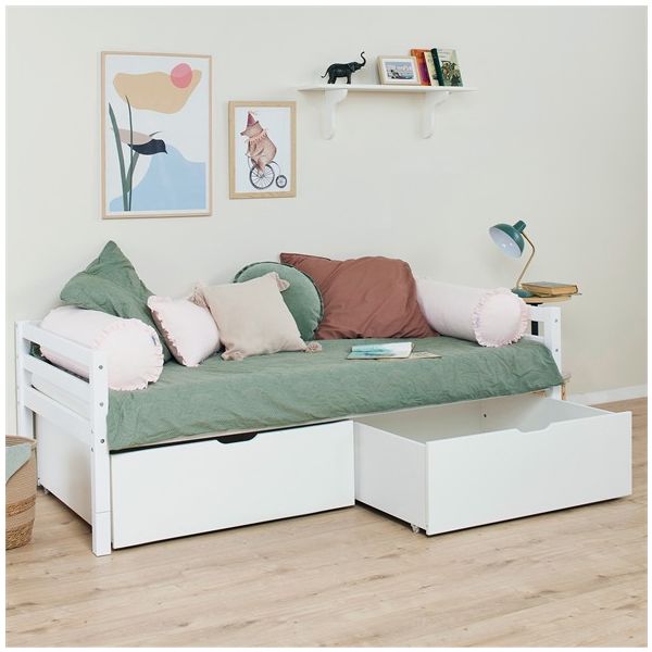 Lit banquette évolutif avec 2 tiroirs de rangement Eco Dream 90 x 200 cm - Blanc