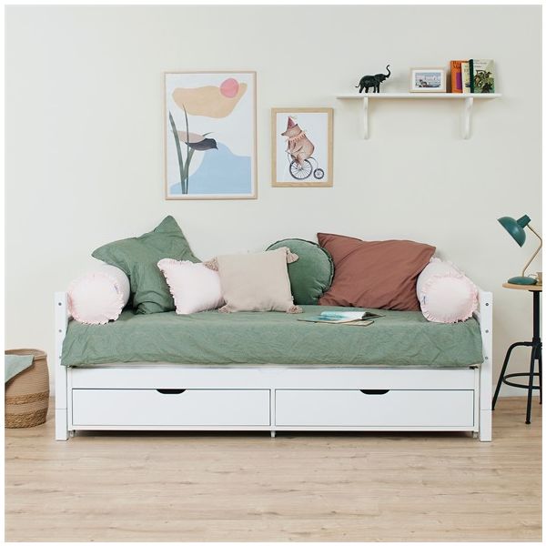 Lit gigogne évolutif avec tiroir-lit et 2 tiroirs de rangement Eco Dream 90 x 200 cm - Blanc