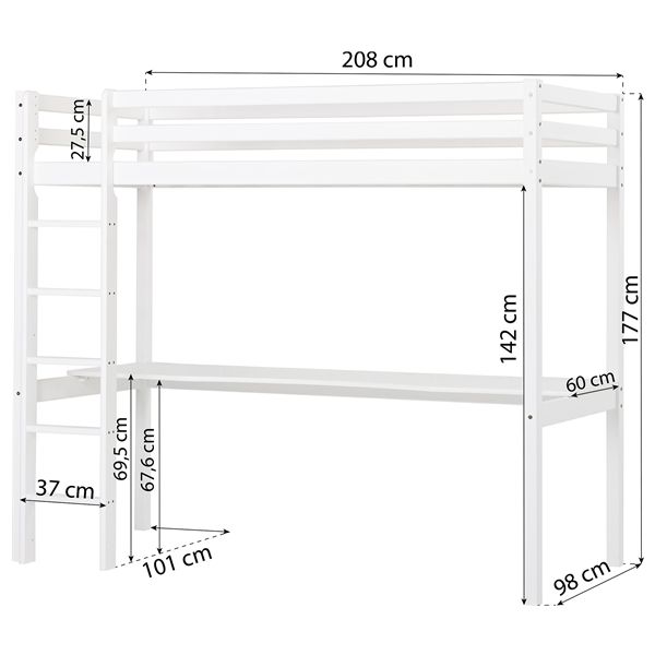 Eco Dream Convertible Loft Bed with Desk 90 x 200 cm - White